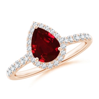 8x6mm AAAA Pear-Shaped Ruby Halo Engagement Ring in 9K Rose Gold