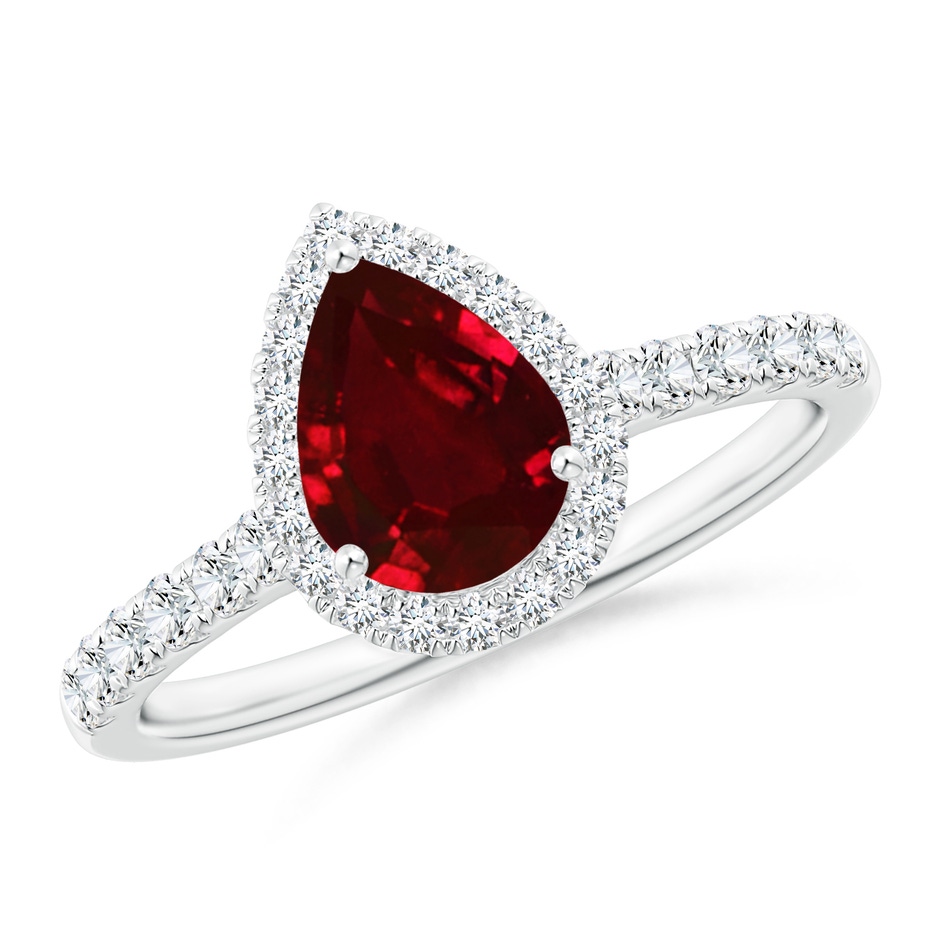 8x6mm AAAA Pear-Shaped Ruby Halo Engagement Ring in White Gold 