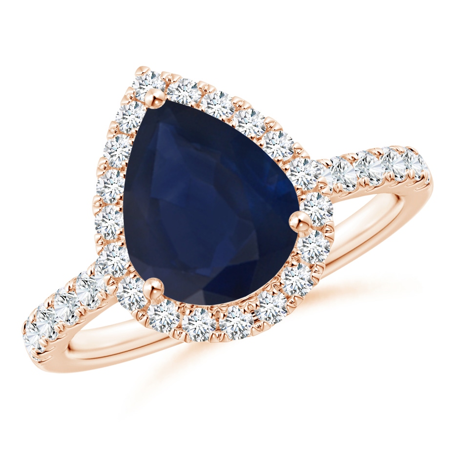 10x8mm A Pear-Shaped Sapphire Halo Engagement Ring in Rose Gold 