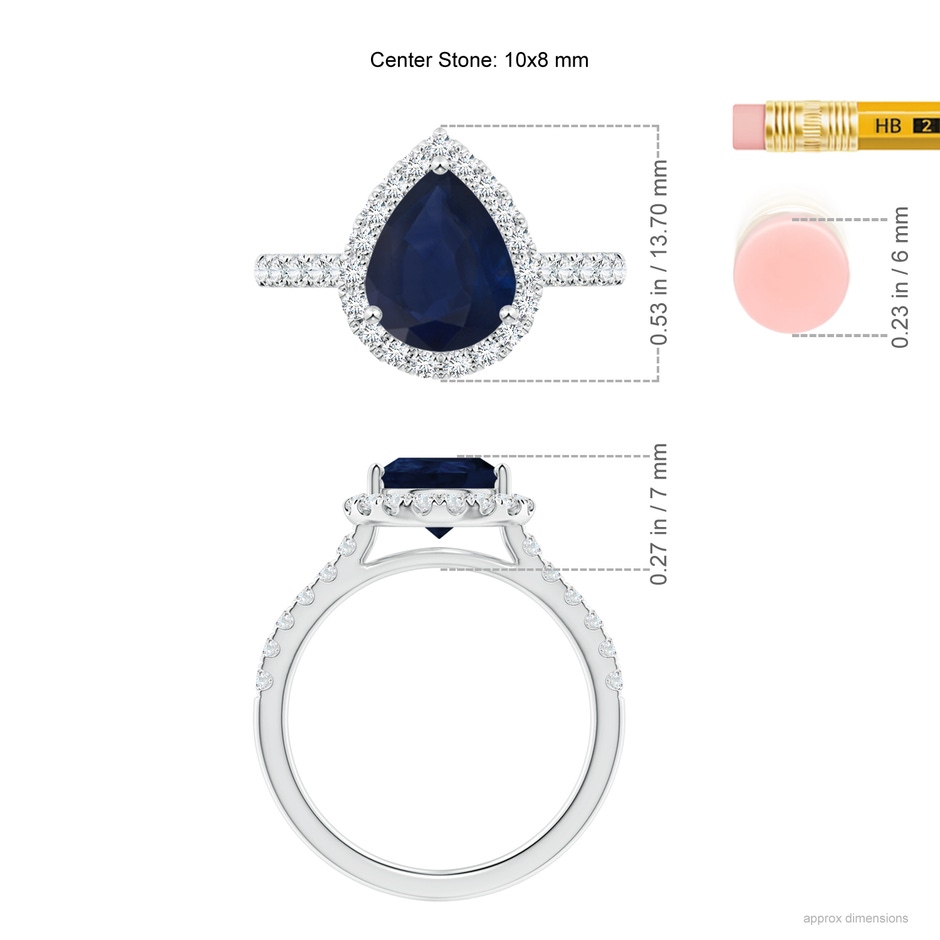 10x8mm A Pear-Shaped Sapphire Halo Engagement Ring in White Gold ruler
