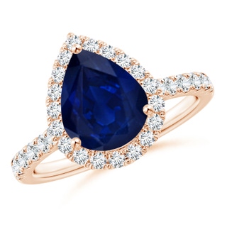 10x8mm AA Pear-Shaped Sapphire Halo Engagement Ring in 18K Rose Gold