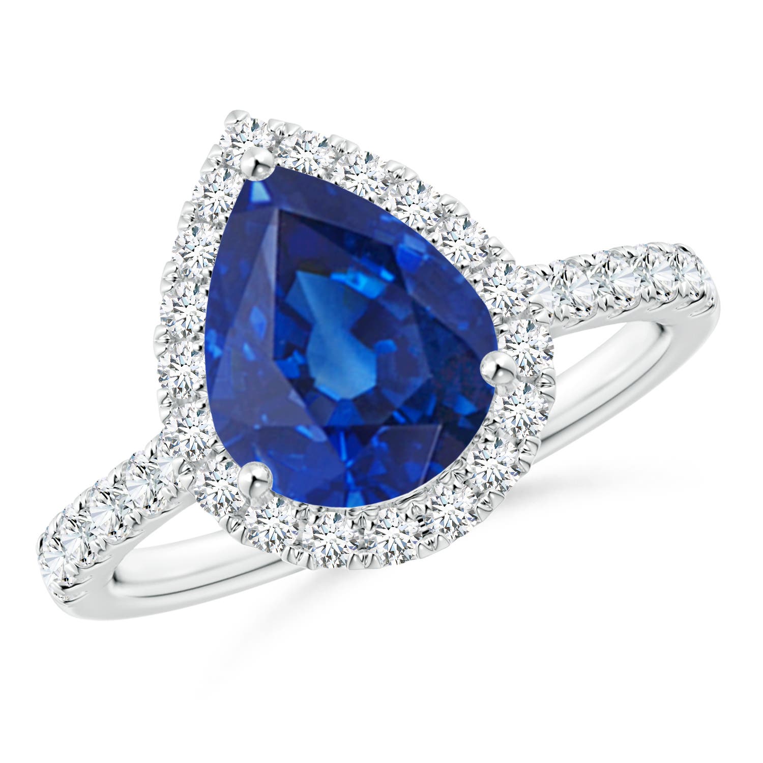 10x8mm AAA Pear-Shaped Sapphire Halo Engagement Ring in 18CT White Gold