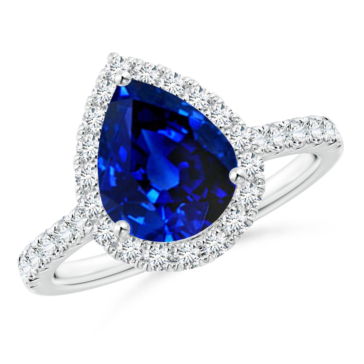 10x8mm AAAA Pear-Shaped Sapphire Halo Engagement Ring in 18K White Gold