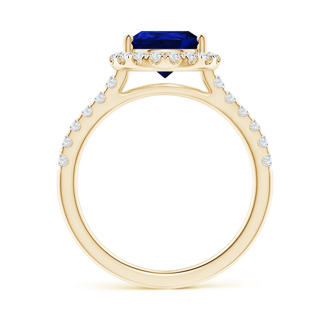 10x8mm AAAA Pear-Shaped Sapphire Halo Engagement Ring in Yellow Gold - side 3