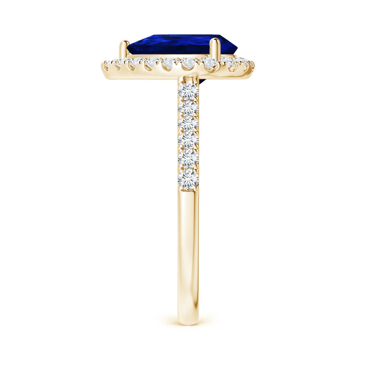 10x8mm AAAA Pear-Shaped Sapphire Halo Engagement Ring in Yellow Gold - side 4