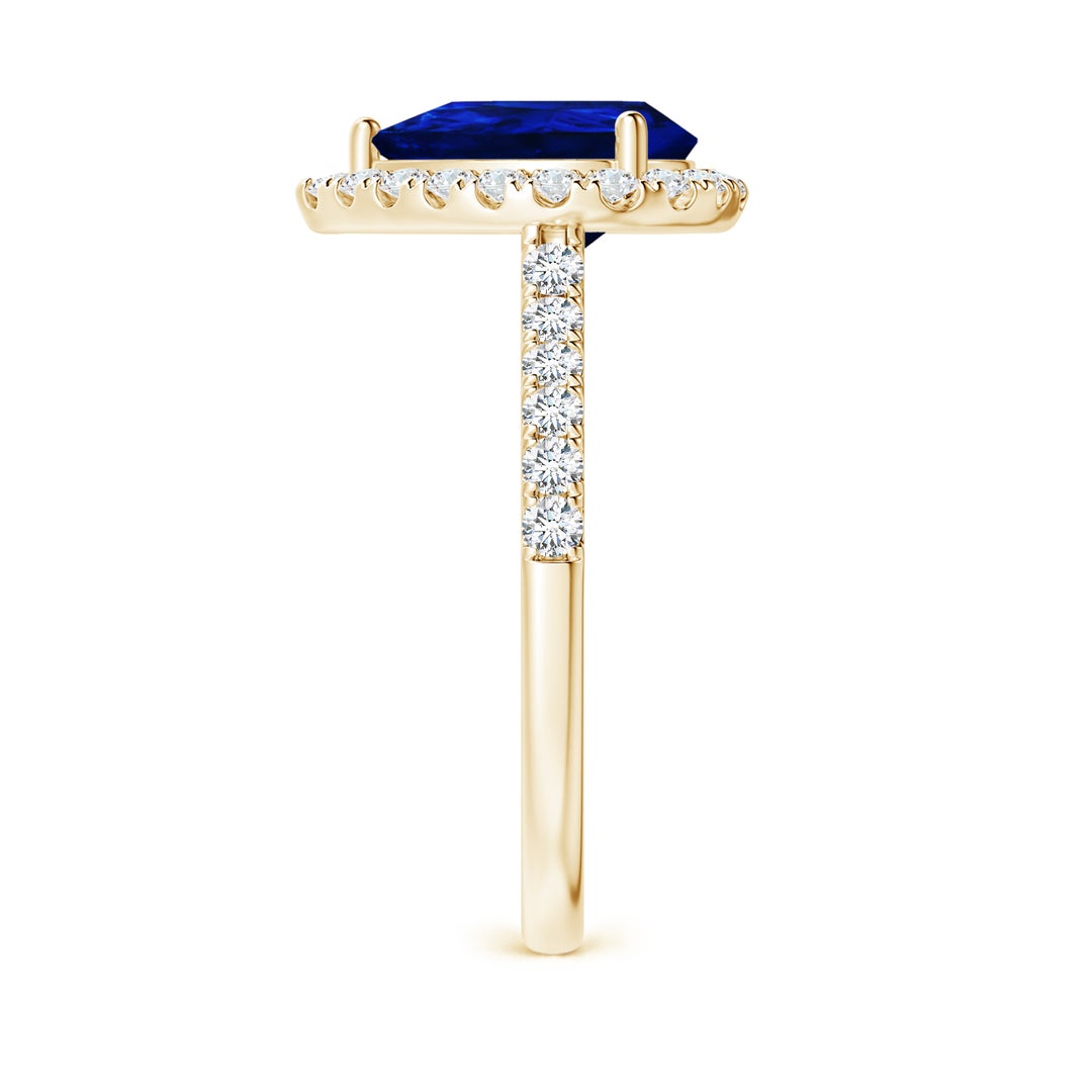 10x8mm AAAA Pear-Shaped Sapphire Halo Engagement Ring in Yellow Gold - side 4