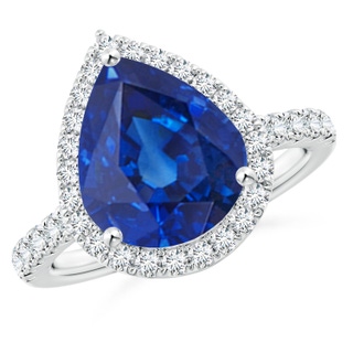 12x10mm AAA Pear-Shaped Sapphire Halo Engagement Ring in P950 Platinum