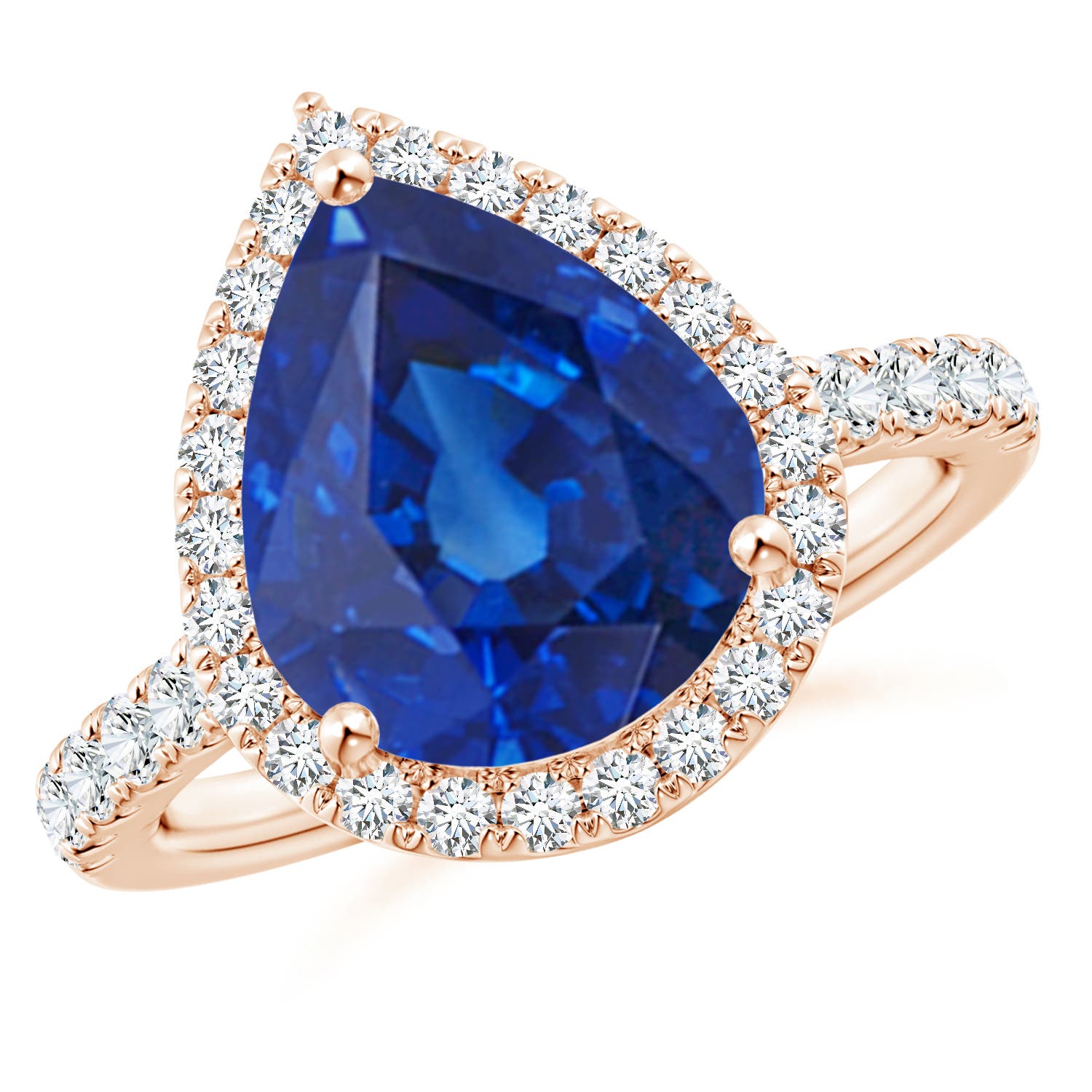 12x10mm AAA Pear-Shaped Sapphire Halo Engagement Ring in Rose Gold