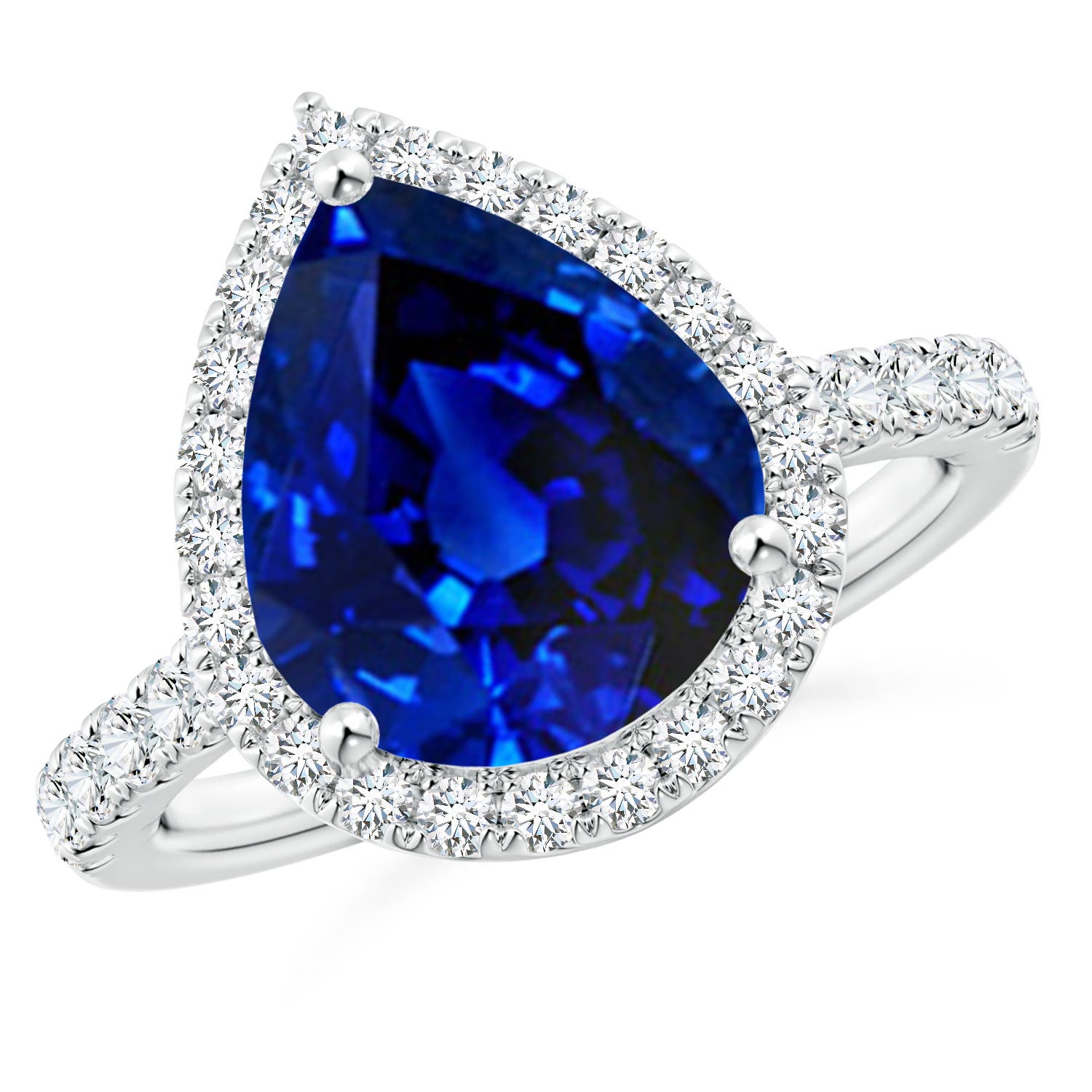 12x10mm AAAA Pear-Shaped Sapphire Halo Engagement Ring in 18K White Gold