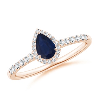 6x4mm A Pear-Shaped Sapphire Halo Engagement Ring in 10K Rose Gold