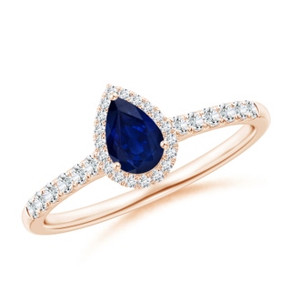 6x4mm AA Pear-Shaped Sapphire Halo Engagement Ring in 10K Rose Gold