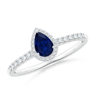 6x4mm AA Pear-Shaped Sapphire Halo Engagement Ring in P950 Platinum