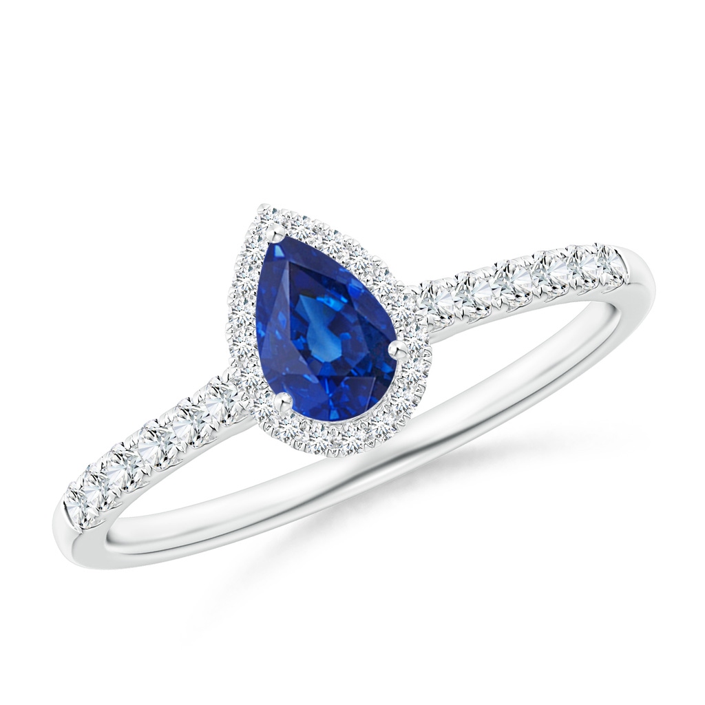 6x4mm AAA Pear-Shaped Sapphire Halo Engagement Ring in 18K White Gold