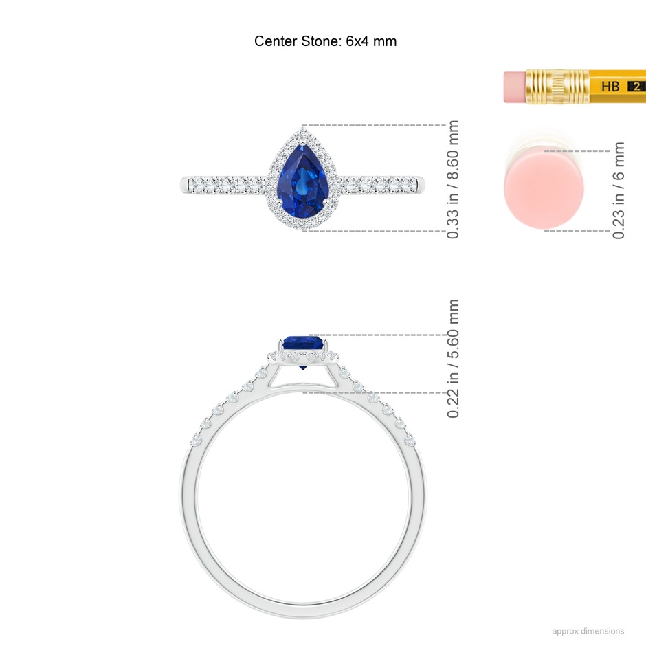 6x4mm AAA Pear-Shaped Sapphire Halo Engagement Ring in 18K White Gold ruler