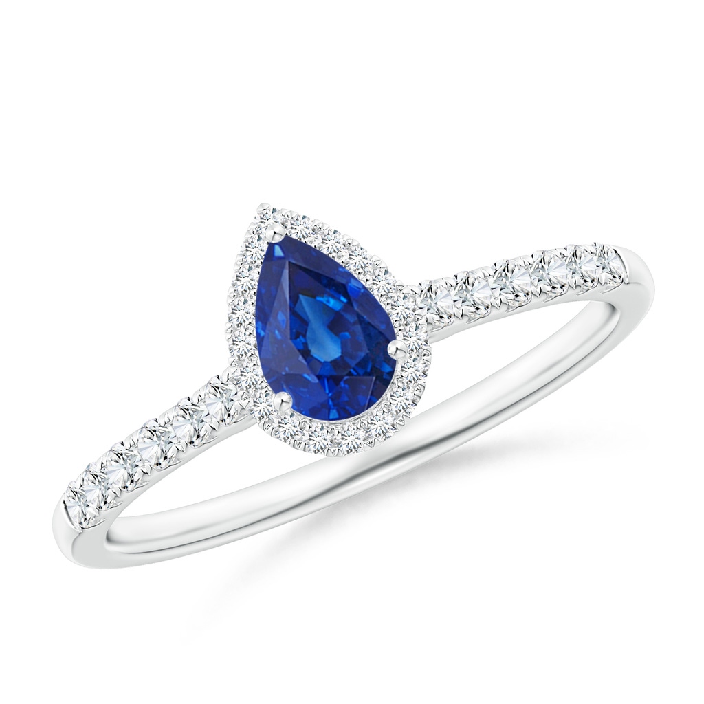 6x4mm AAA Pear-Shaped Sapphire Halo Engagement Ring in White Gold