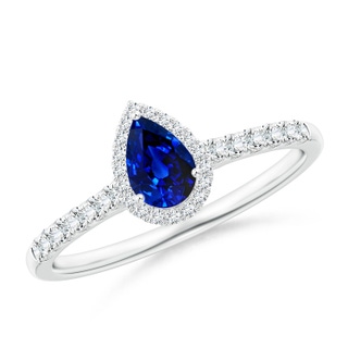 6x4mm AAAA Pear-Shaped Sapphire Halo Engagement Ring in P950 Platinum