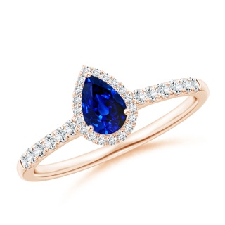 6x4mm AAAA Pear-Shaped Sapphire Halo Engagement Ring in Rose Gold