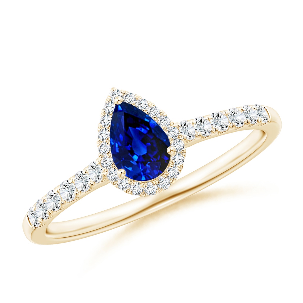 6x4mm AAAA Pear-Shaped Sapphire Halo Engagement Ring in Yellow Gold