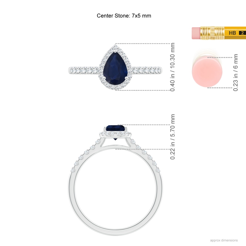 7x5mm A Pear-Shaped Sapphire Halo Engagement Ring in White Gold ruler