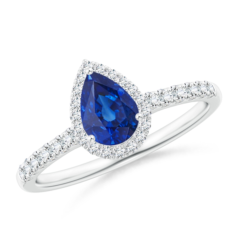 7x5mm AAA Pear-Shaped Sapphire Halo Engagement Ring in White Gold 