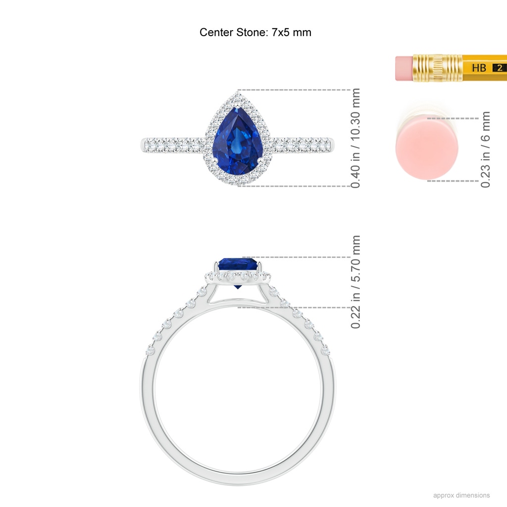 7x5mm AAA Pear-Shaped Sapphire Halo Engagement Ring in White Gold ruler