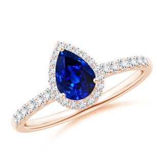 7x5mm AAAA Pear-Shaped Sapphire Halo Engagement Ring in 10K Rose Gold