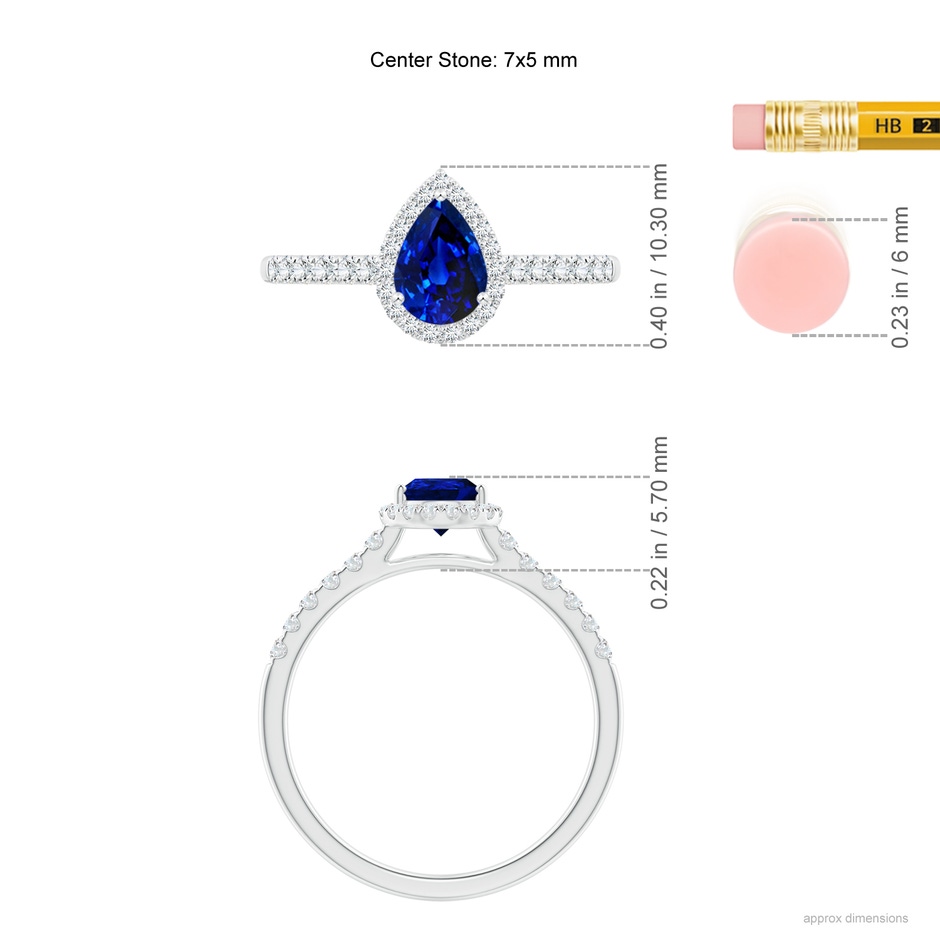 7x5mm AAAA Pear-Shaped Sapphire Halo Engagement Ring in P950 Platinum ruler