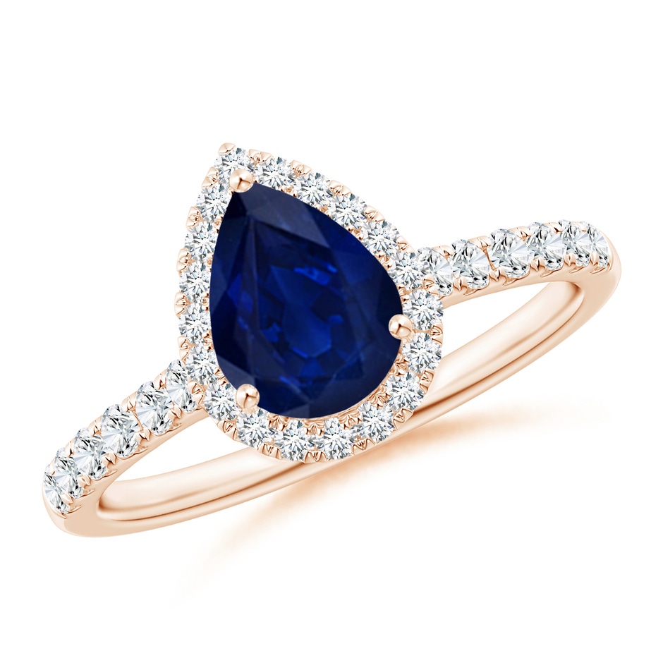 8x6mm AA Pear-Shaped Sapphire Halo Engagement Ring in Rose Gold 