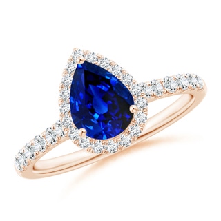 8x6mm AAAA Pear-Shaped Sapphire Halo Engagement Ring in 18K Rose Gold