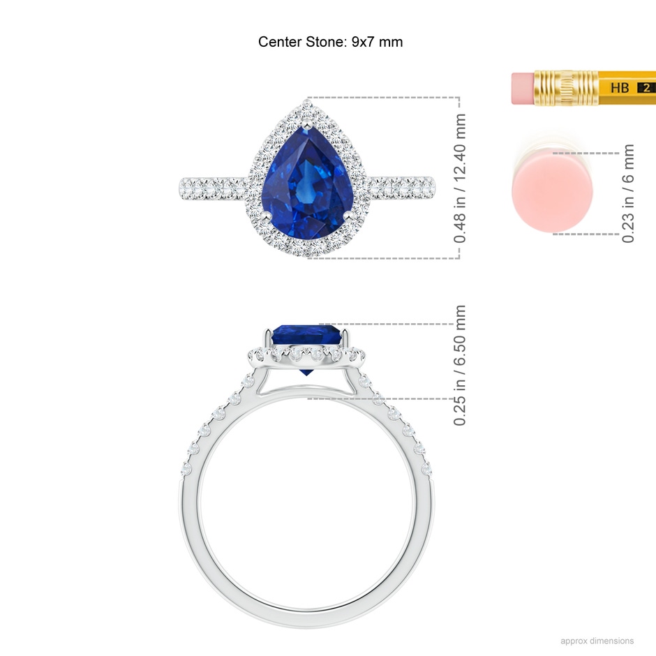 9x7mm AAA Pear-Shaped Sapphire Halo Engagement Ring in White Gold ruler