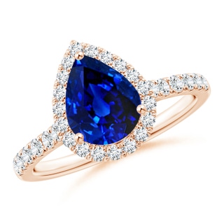 9x7mm AAAA Pear-Shaped Sapphire Halo Engagement Ring in 18K Rose Gold