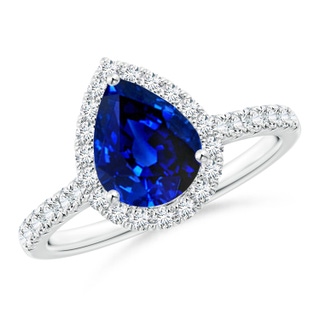 9x7mm AAAA Pear-Shaped Sapphire Halo Engagement Ring in P950 Platinum