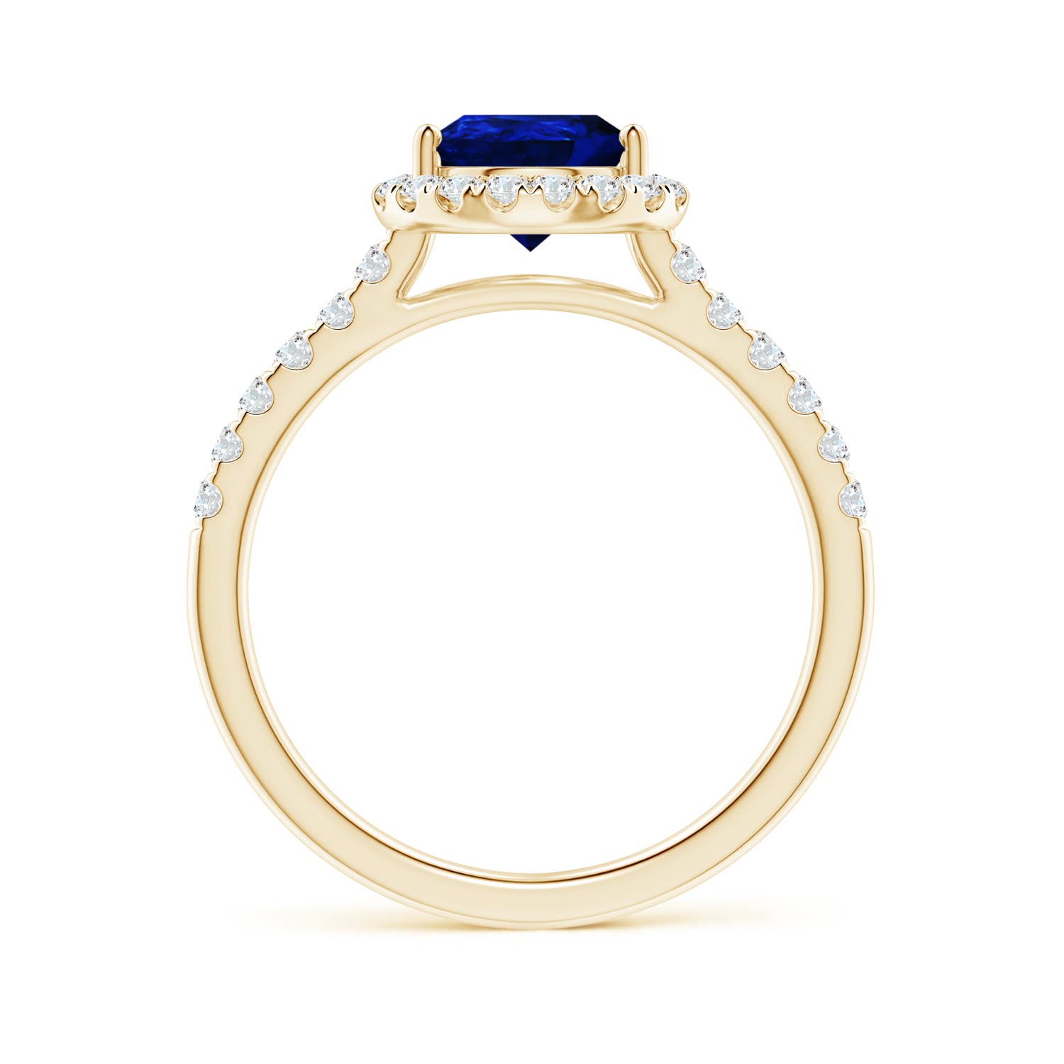 9x7mm AAAA Pear-Shaped Sapphire Halo Engagement Ring in Yellow Gold - side 3