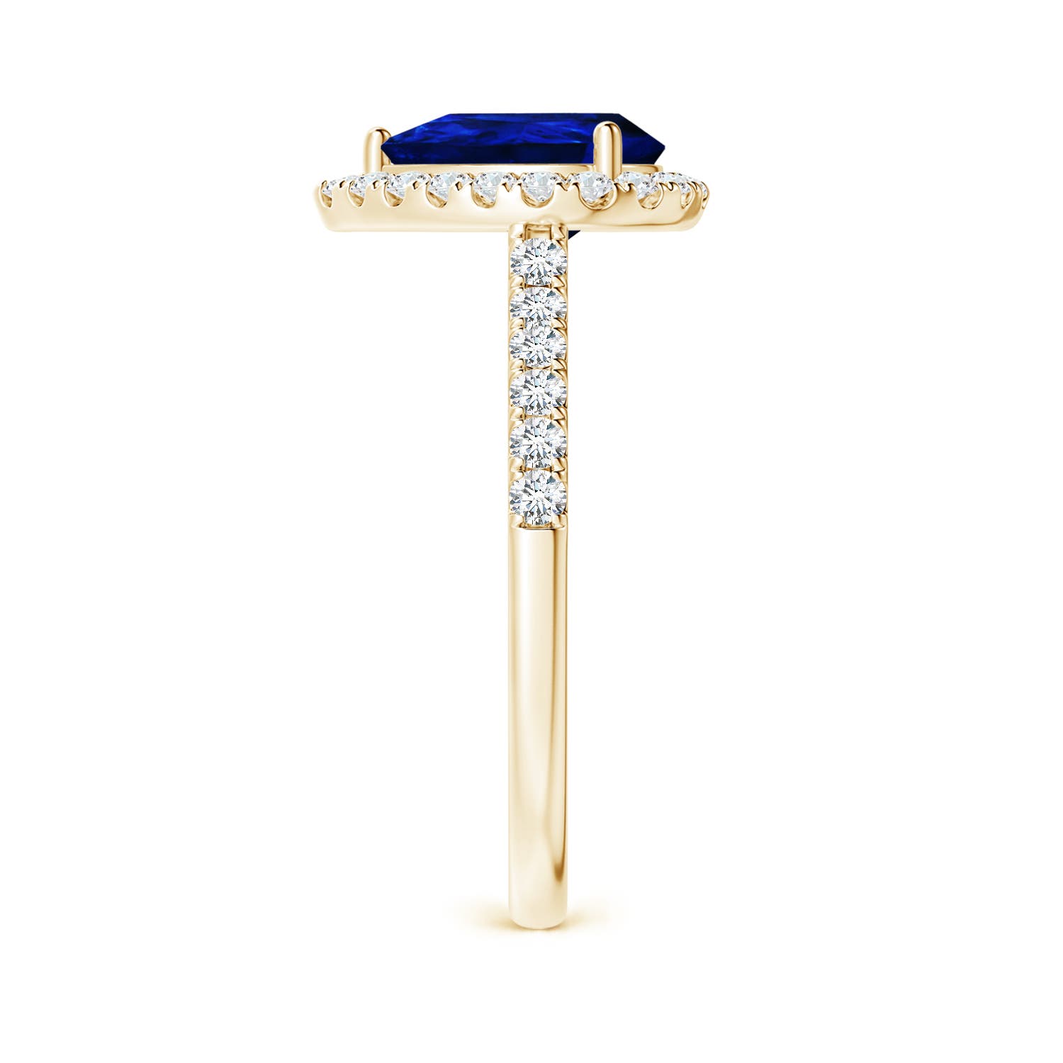 9x7mm AAAA Pear-Shaped Sapphire Halo Engagement Ring in Yellow Gold - side 4