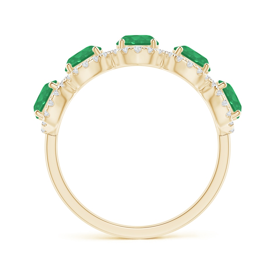 4.5mm A Half Eternity Five-Stone Emerald Halo Ring in Yellow Gold side 1