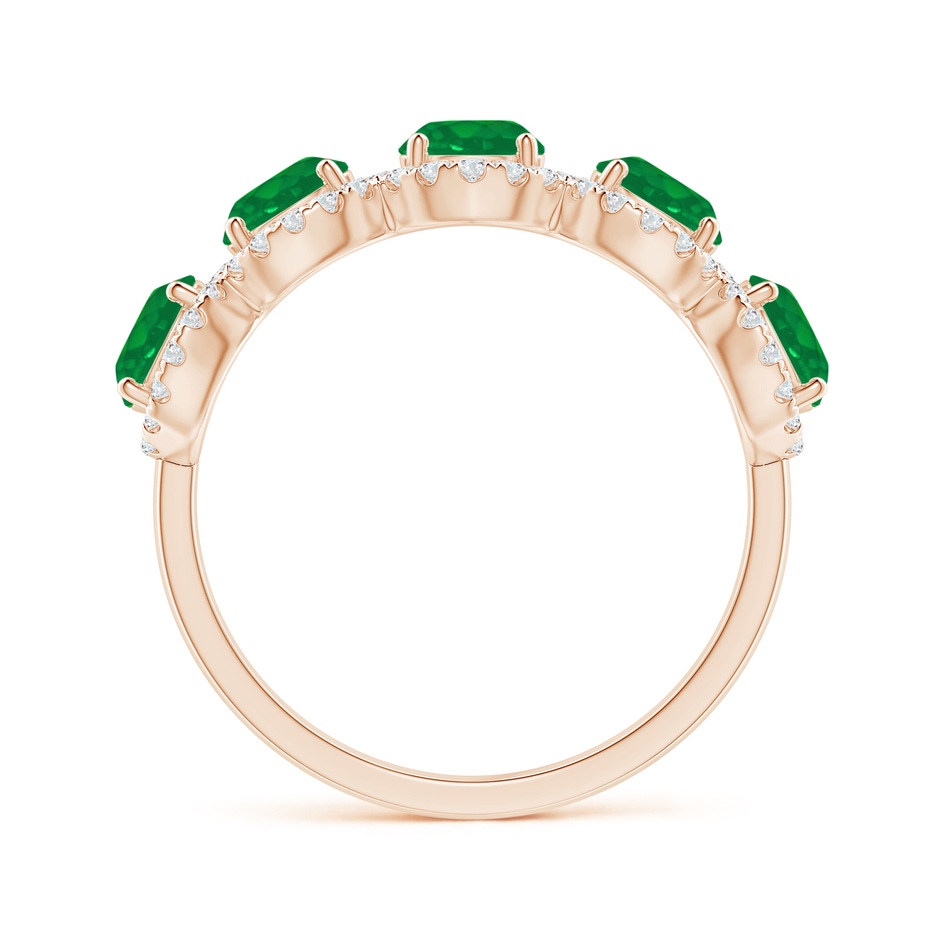 4.5mm AA Half Eternity Five-Stone Emerald Halo Ring in Rose Gold side 1