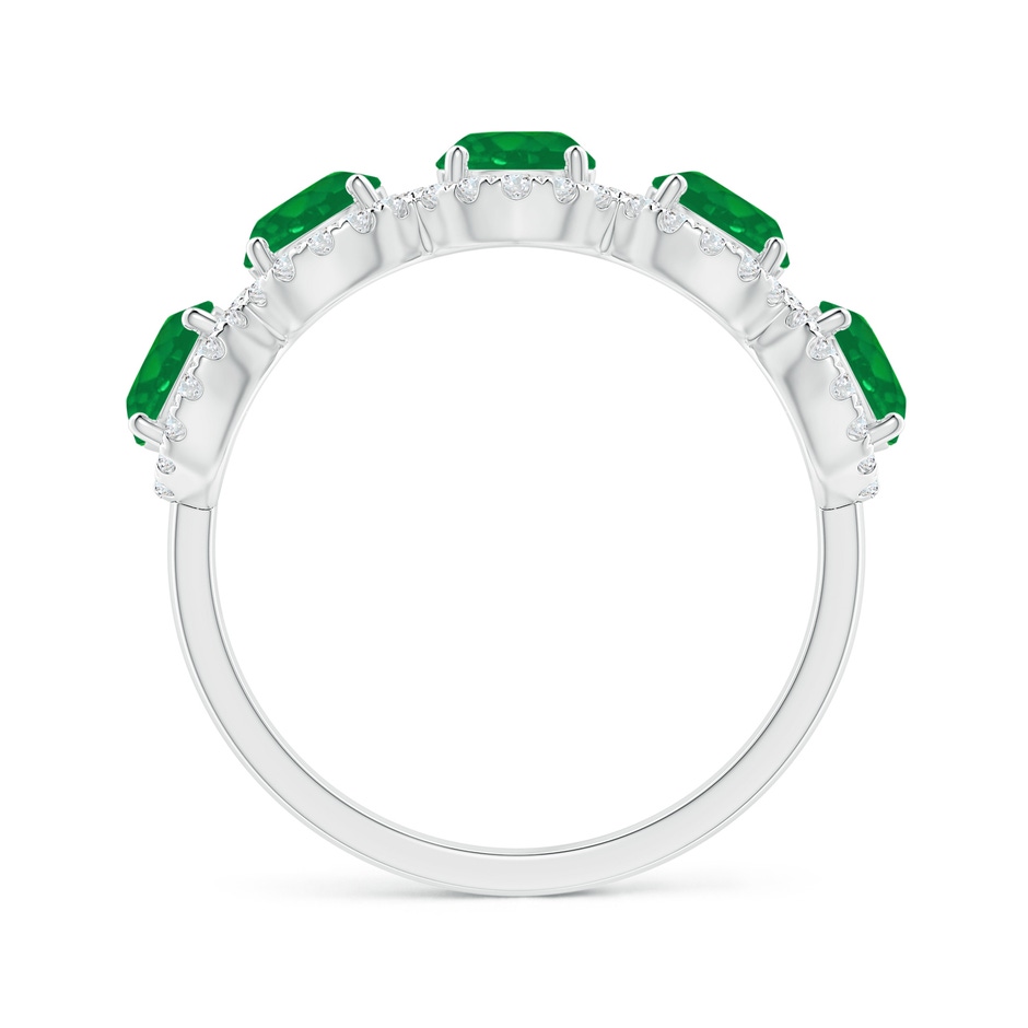 4.5mm AA Half Eternity Five-Stone Emerald Halo Ring in White Gold side 1