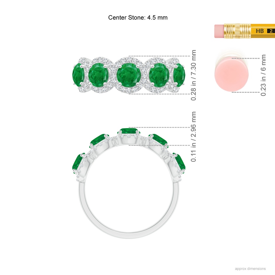 4.5mm AA Half Eternity Five-Stone Emerald Halo Ring in White Gold ruler
