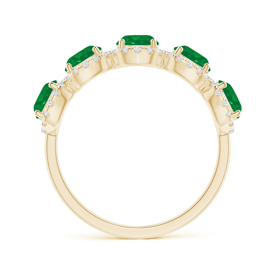 4.5mm AA Half Eternity Five-Stone Emerald Halo Ring in Yellow Gold side 1
