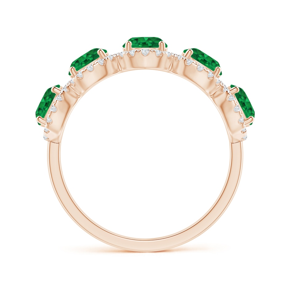 4.5mm AAA Half Eternity Five-Stone Emerald Halo Ring in Rose Gold side 1