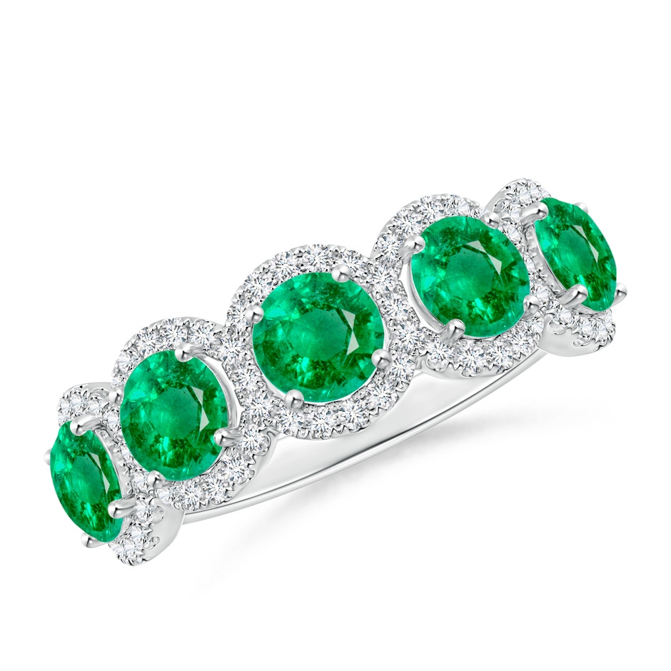 4.5mm AAA Half Eternity Five-Stone Emerald Halo Ring in White Gold 