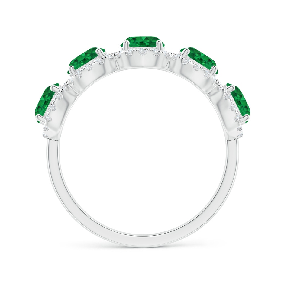 4.5mm AAA Half Eternity Five-Stone Emerald Halo Ring in White Gold side 1