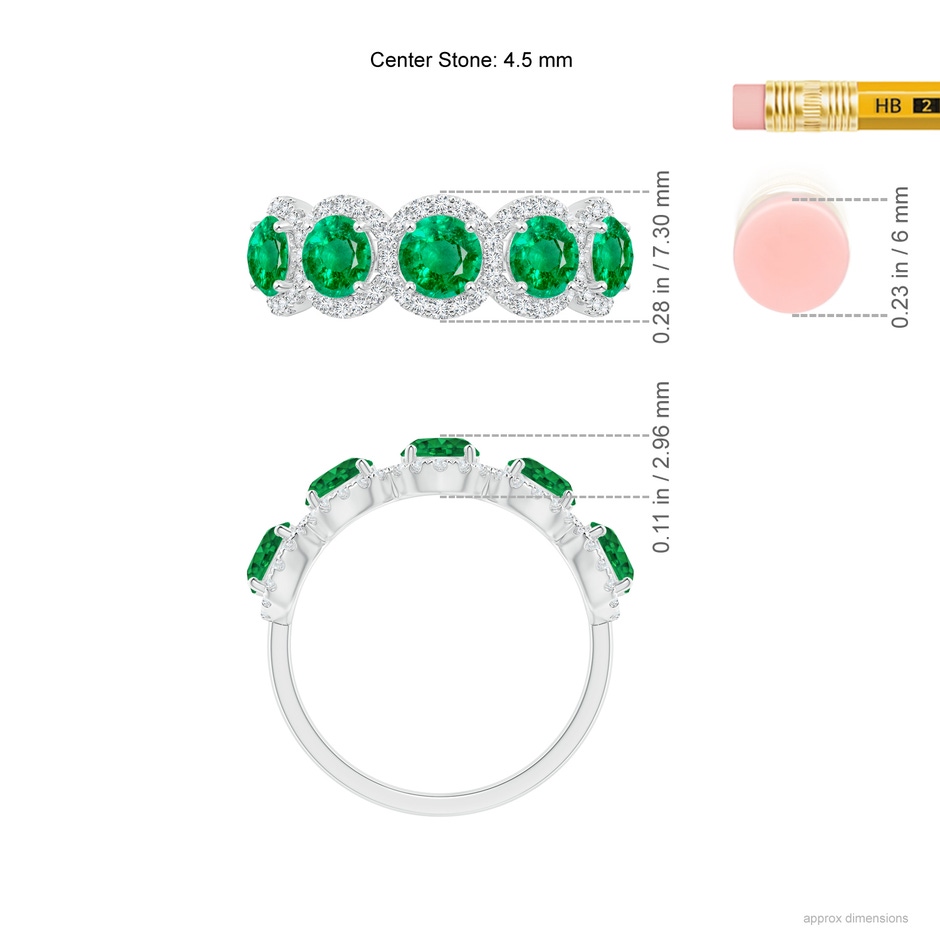 4.5mm AAA Half Eternity Five-Stone Emerald Halo Ring in White Gold ruler