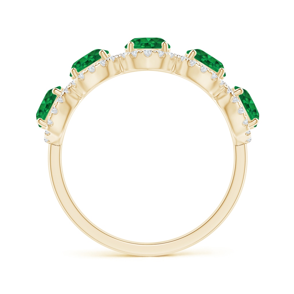 4.5mm AAA Half Eternity Five-Stone Emerald Halo Ring in Yellow Gold Side 1