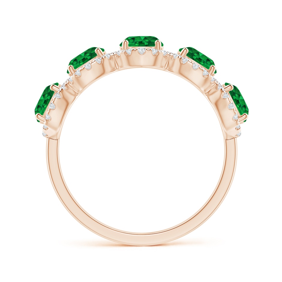 4.5mm AAAA Half Eternity Five-Stone Emerald Halo Ring in Rose Gold side 1