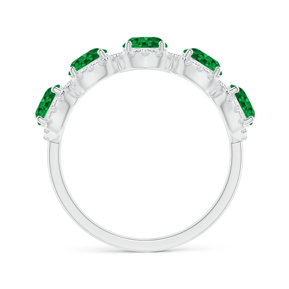 4.5mm AAAA Half Eternity Five-Stone Emerald Halo Ring in White Gold side 1
