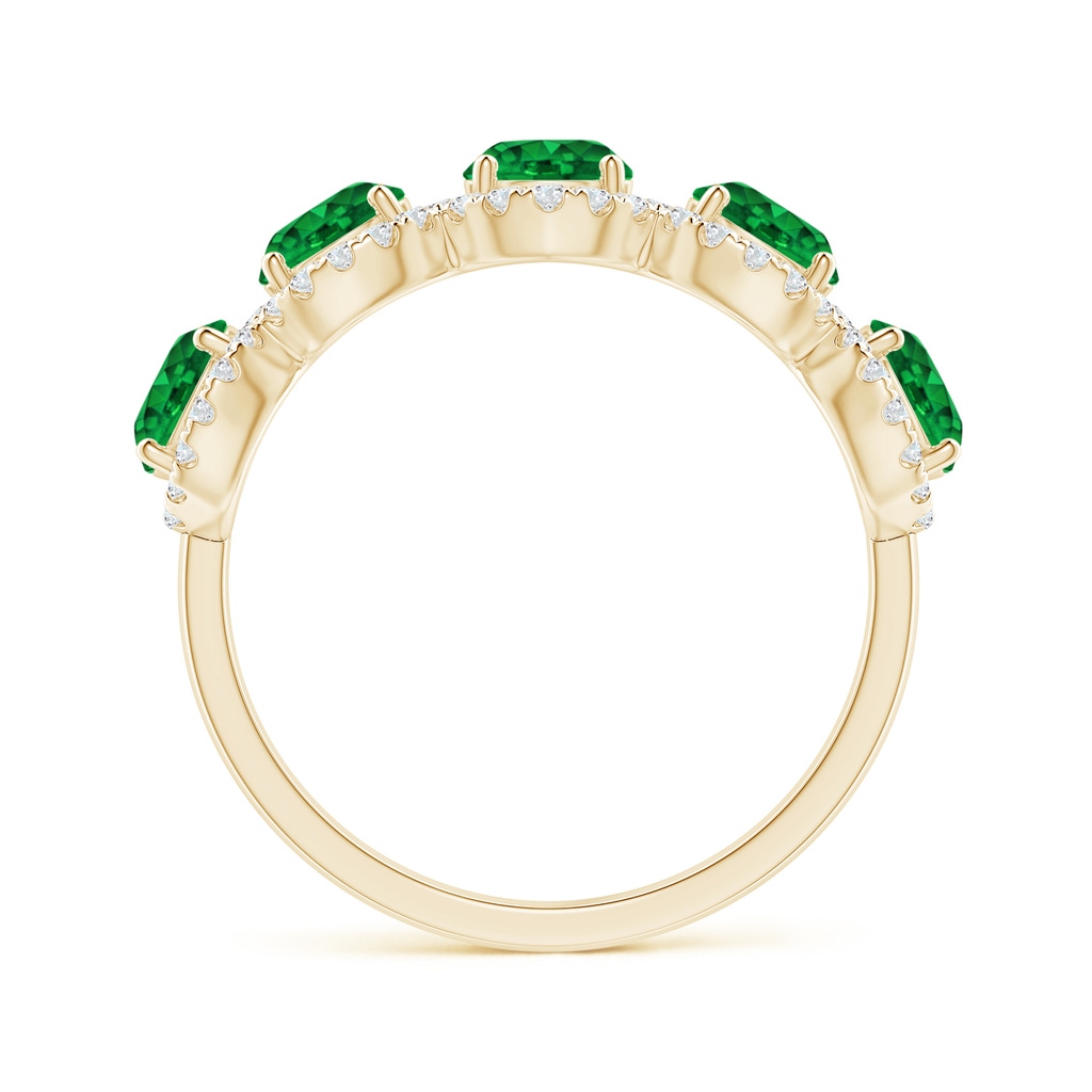 4.5mm AAAA Half Eternity Five-Stone Emerald Halo Ring in Yellow Gold Side 1