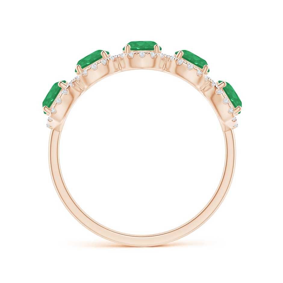 4mm A Half Eternity Five-Stone Emerald Halo Ring in Rose Gold side 1