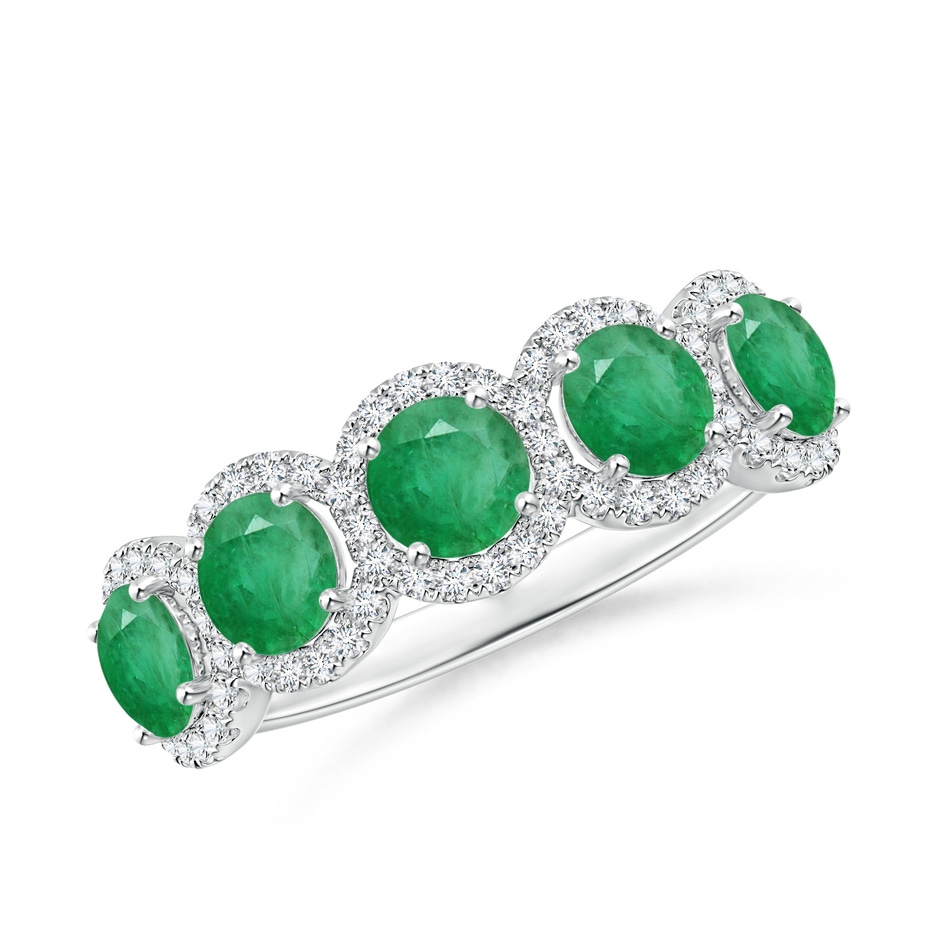 4mm A Half Eternity Five-Stone Emerald Halo Ring in White Gold 