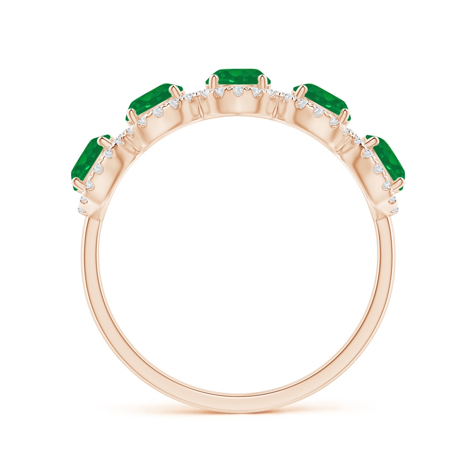 4mm AA Half Eternity Five-Stone Emerald Halo Ring in Rose Gold side 1